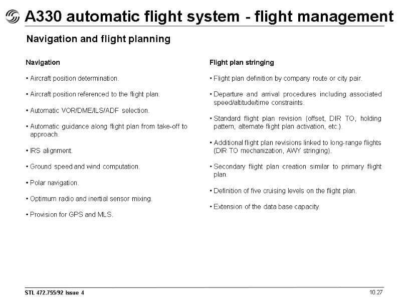 A330 automatic flight system - flight management 10.27 Navigation and flight planning Navigation 